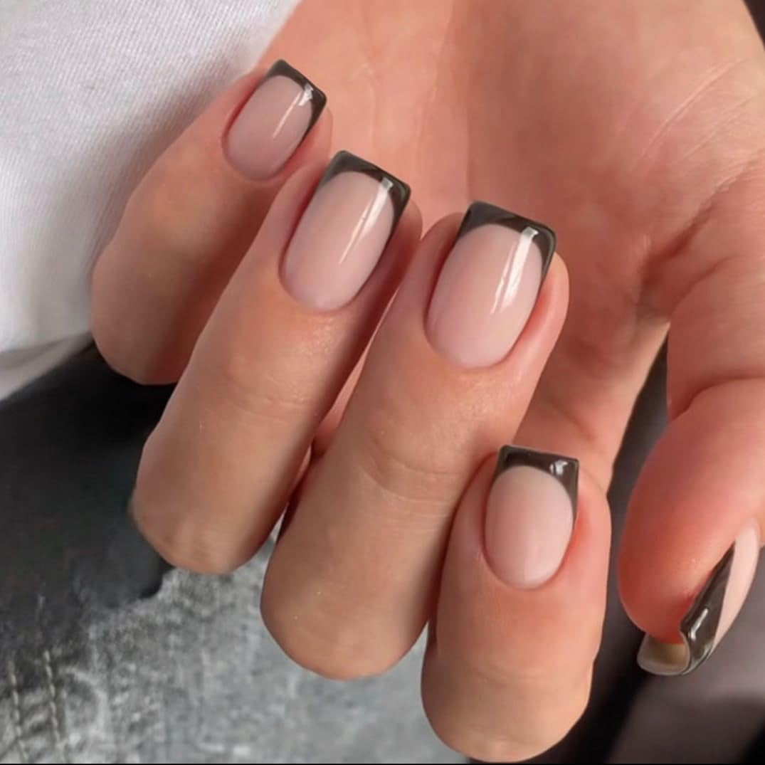 Lange Franse tips Gouden glitterlijm op lange vierkante nagels Glitter Franse tip Kunstnagels Set Vierkante kunstnagels voor dames 24 stuks