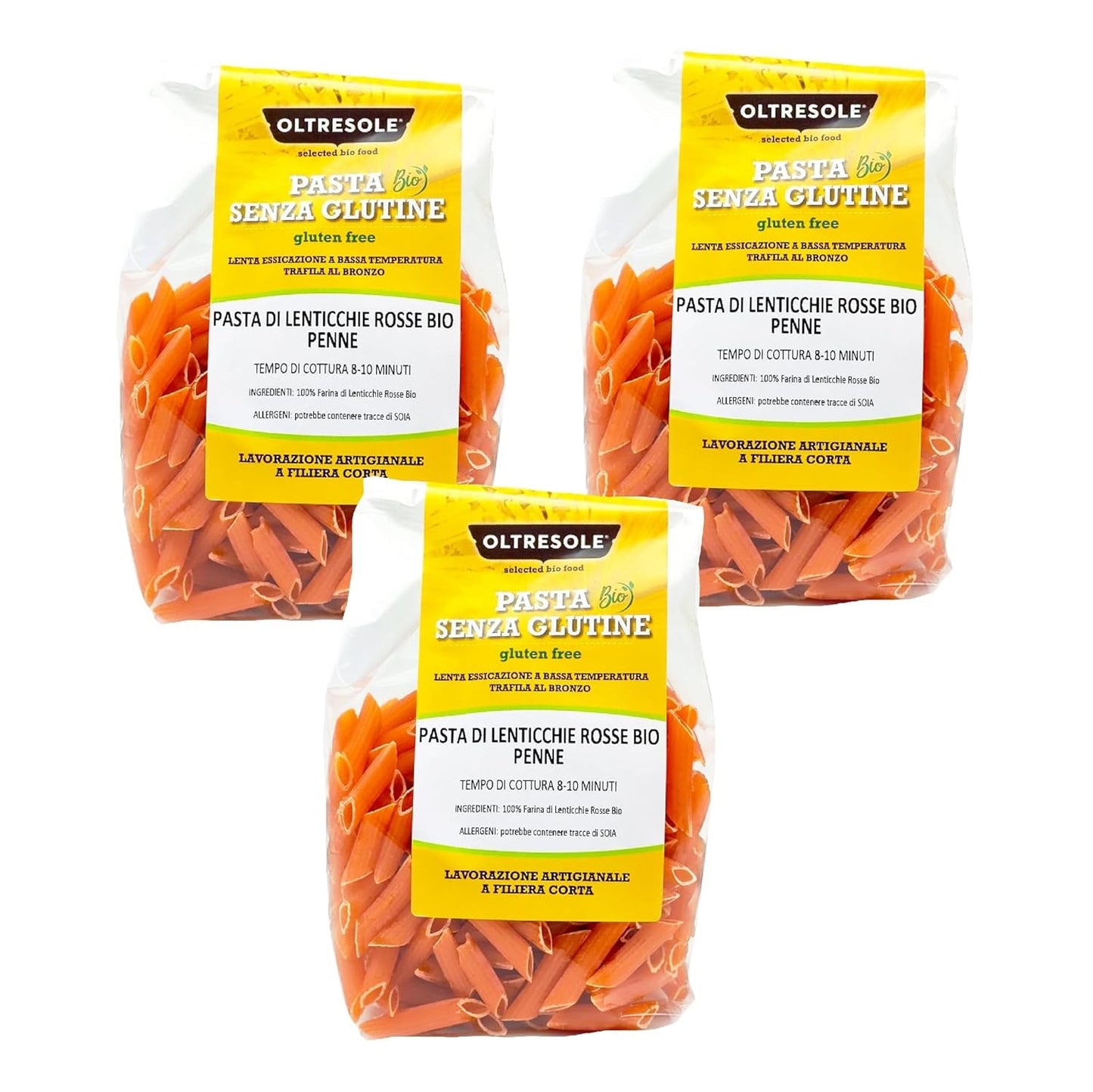Biologische rode linzenpasta Penne-formaat 4 kg eiwitpasta met peulvruchten 100% biologische rode linzenmeel Glutenvrij gemaksformaat
