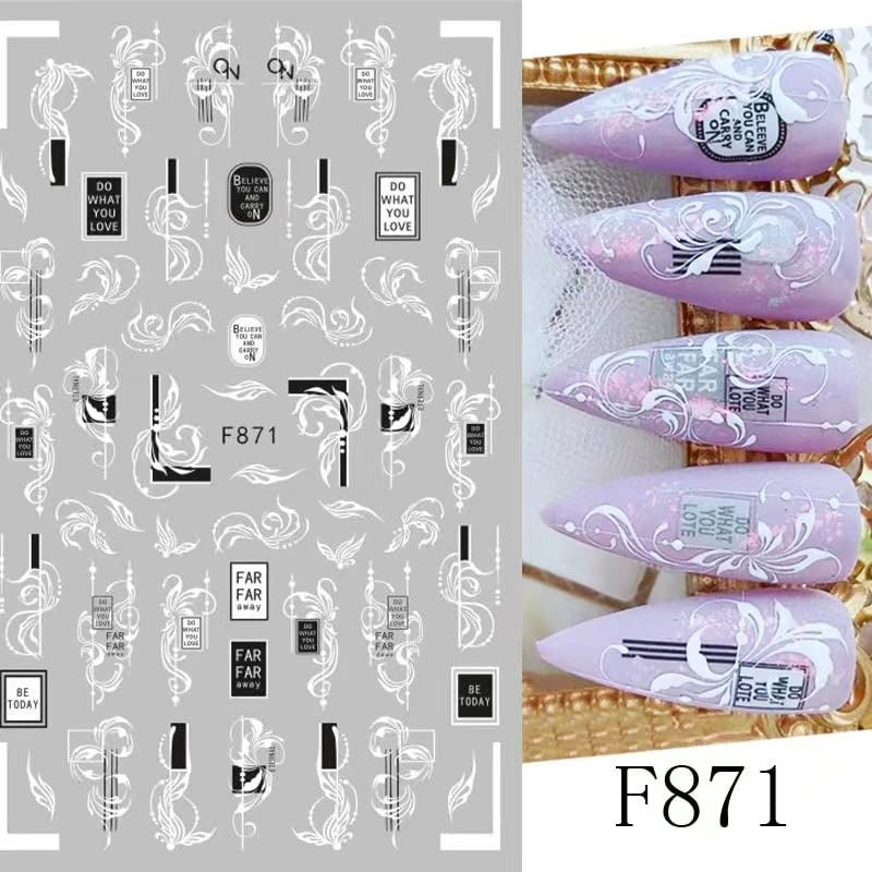 JMEOWIO Nagelsticker Blumen 10 Blatt Nagelaufkleber Selbstklebend Zwart Wit Blossom Nail Art Sticker Decoratie Nageldesign Zubehör