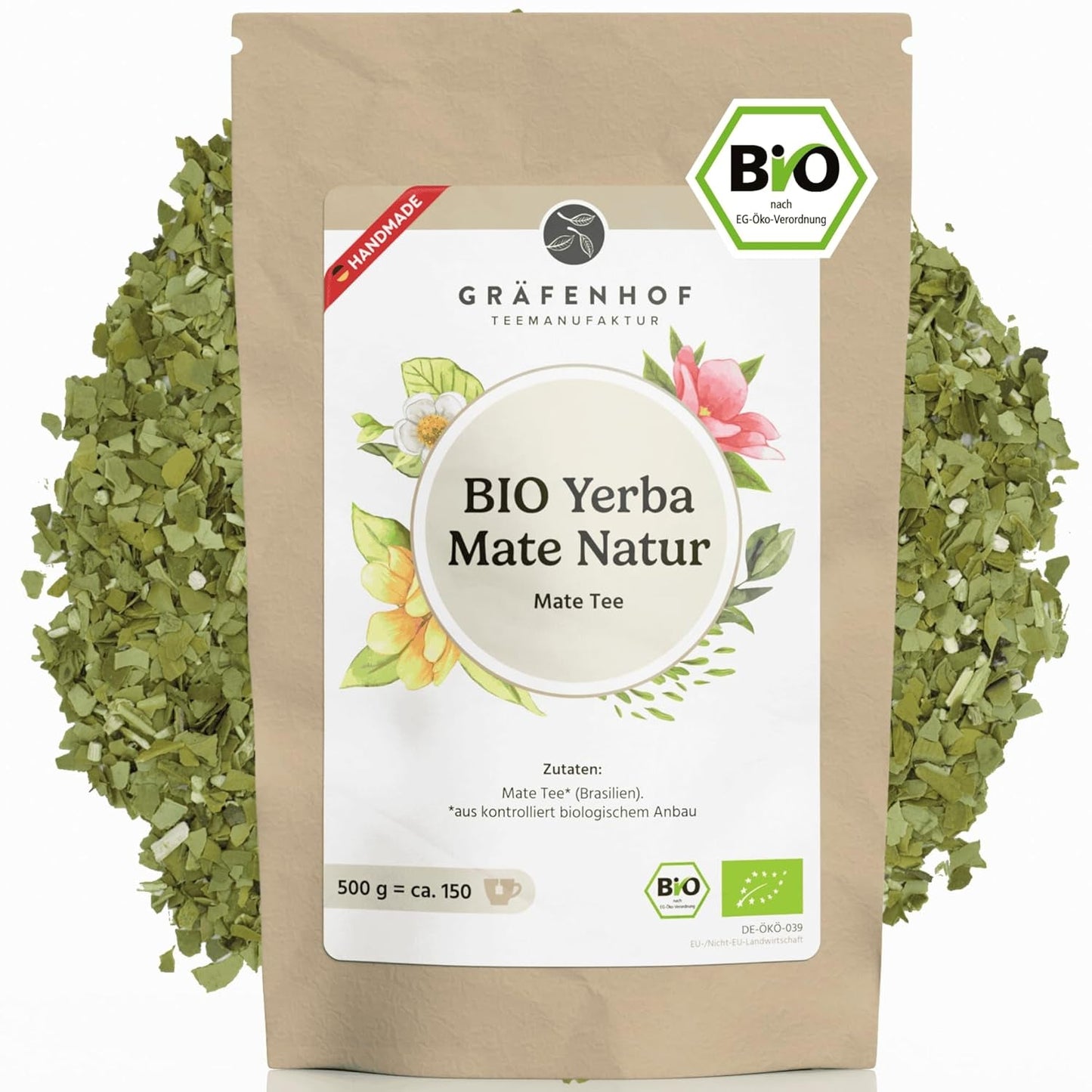 Biologische Yerba Mate-thee De originele 1 kg losse mate-thee Hoge cafeïne, ongebrand, luchtgedroogd, in het laboratorium geteste mate-bladeren, verpakt in Duitsland Premium kwaliteit Gräfenhof