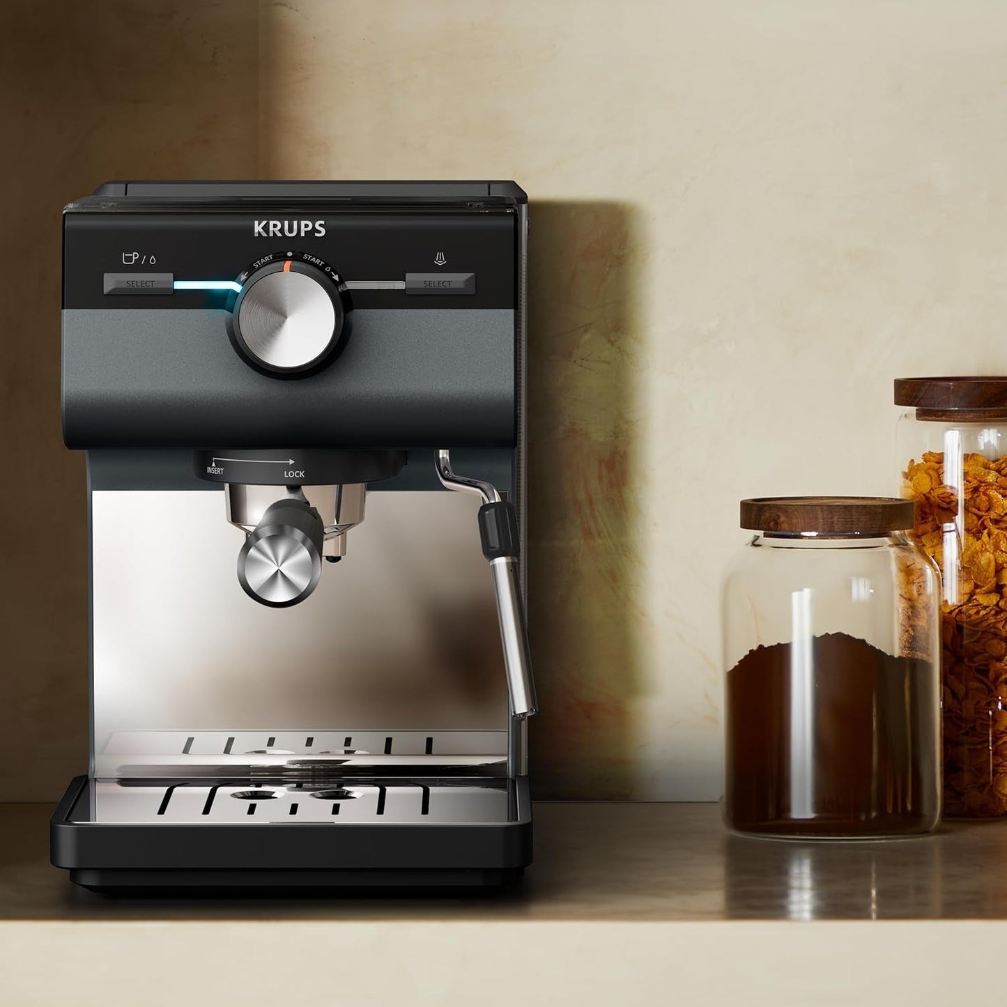 KRUPS Authentic+ espressomachine, 15 bar, intuïtieve bediening, uitgekiend design, stoompijpje, inclusief uitgebreide accessoires, Bullet Donkerzilver/RVS, XP384G10