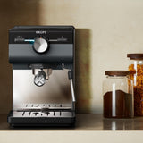 KRUPS Authentic+ espressomachine, 15 bar, intuïtieve bediening, uitgekiend design, stoompijpje, inclusief uitgebreide accessoires, Bullet Donkerzilver/RVS, XP384G10