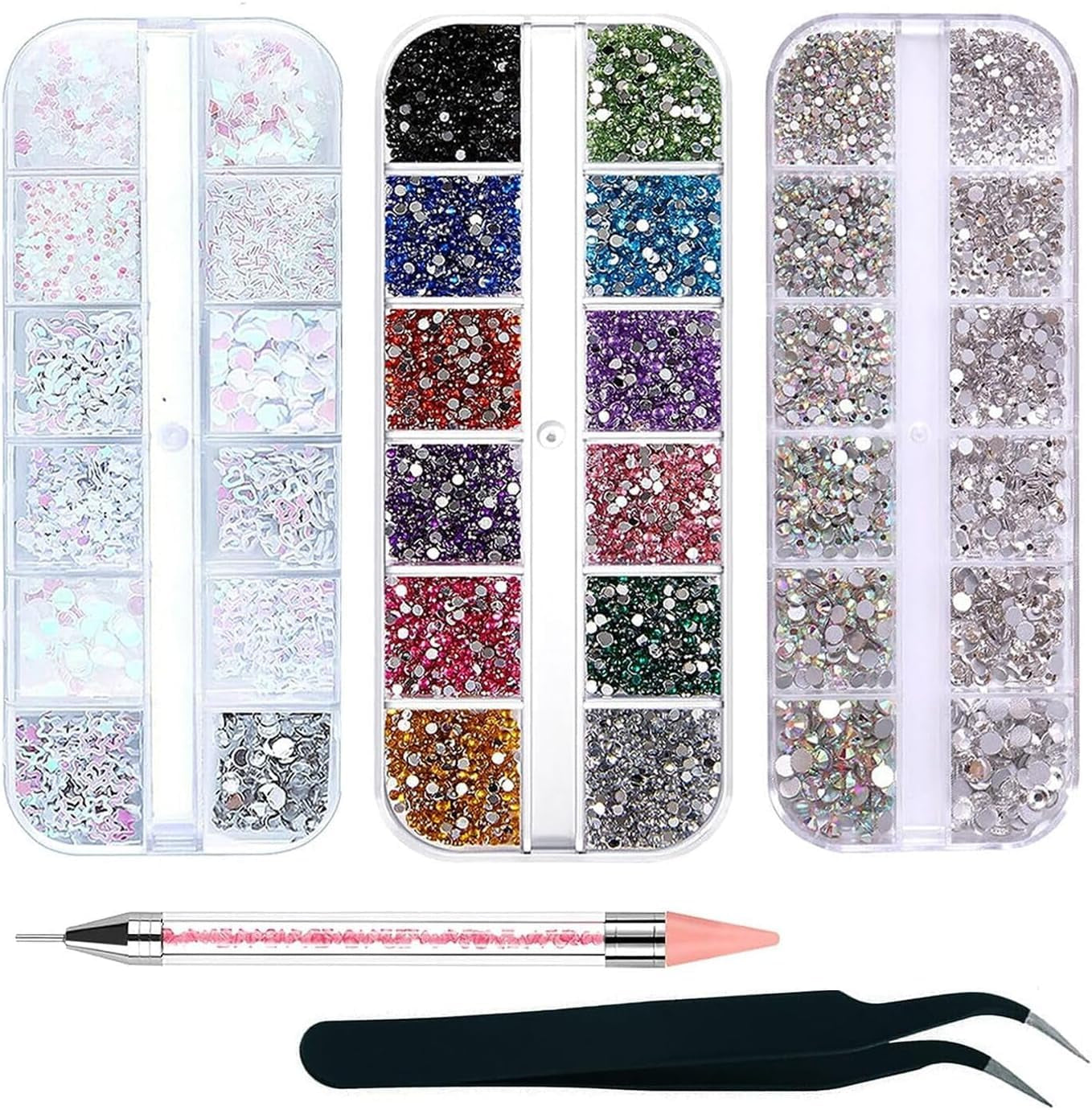 4200 stuks nail art strass steentjes, 36 kleuren glitterstenen, nageldecoratie stenen voor nail art accessoires en strass steentjes helder kristal met strass selectie pincet en rilpen