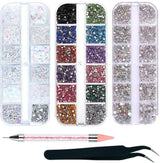 4200 stuks nail art strass steentjes, 36 kleuren glitterstenen, nageldecoratie stenen voor nail art accessoires en strass steentjes helder kristal met strass selectie pincet en rilpen