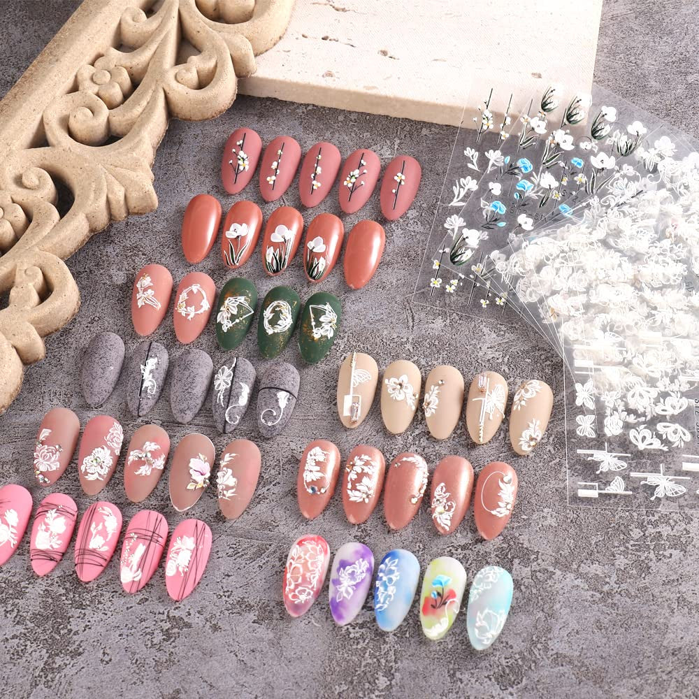 4 Blatt 3D Nagelsticker Frühling Blume Nagelaufkleber 5D Stereoskopisch Selbstklebend Nail Art Sticker Decoratie Nageldesign Zubehör