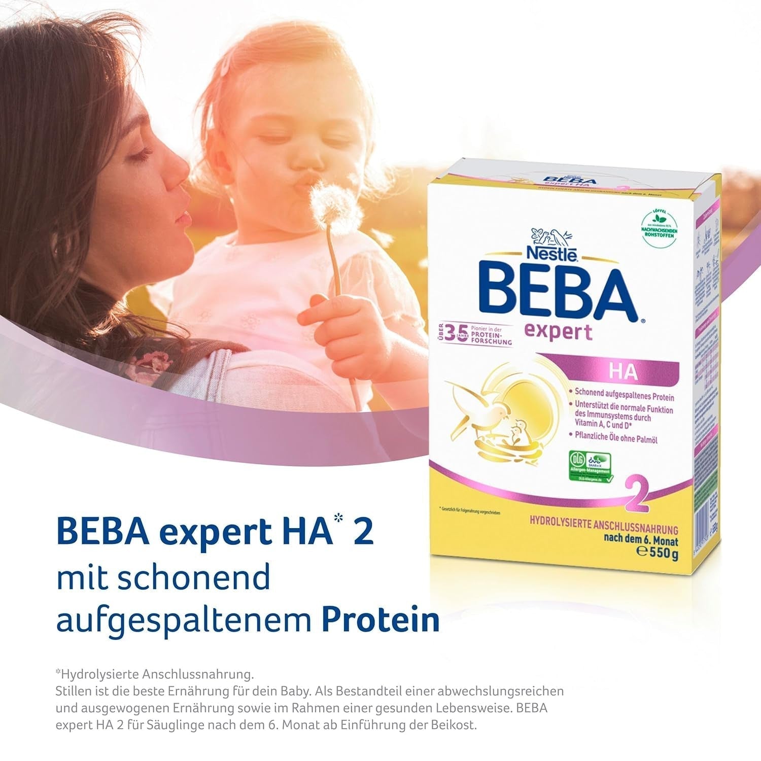 BEBA Expert HA 2 Opvolgmelk na 6 maanden, babyvoeding met gehydrolyseerd eiwit, alleen lactose, palmolievrij, verpakking van 6 (6 x 550 g) Naty Shop