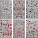 JMEOWIO Nagelsticker Bunte Herz Schleife 6 Blatt Nail Art Sticker Selbstklebend Nagelaufkleber Decoratie Nageldesign Zubehör