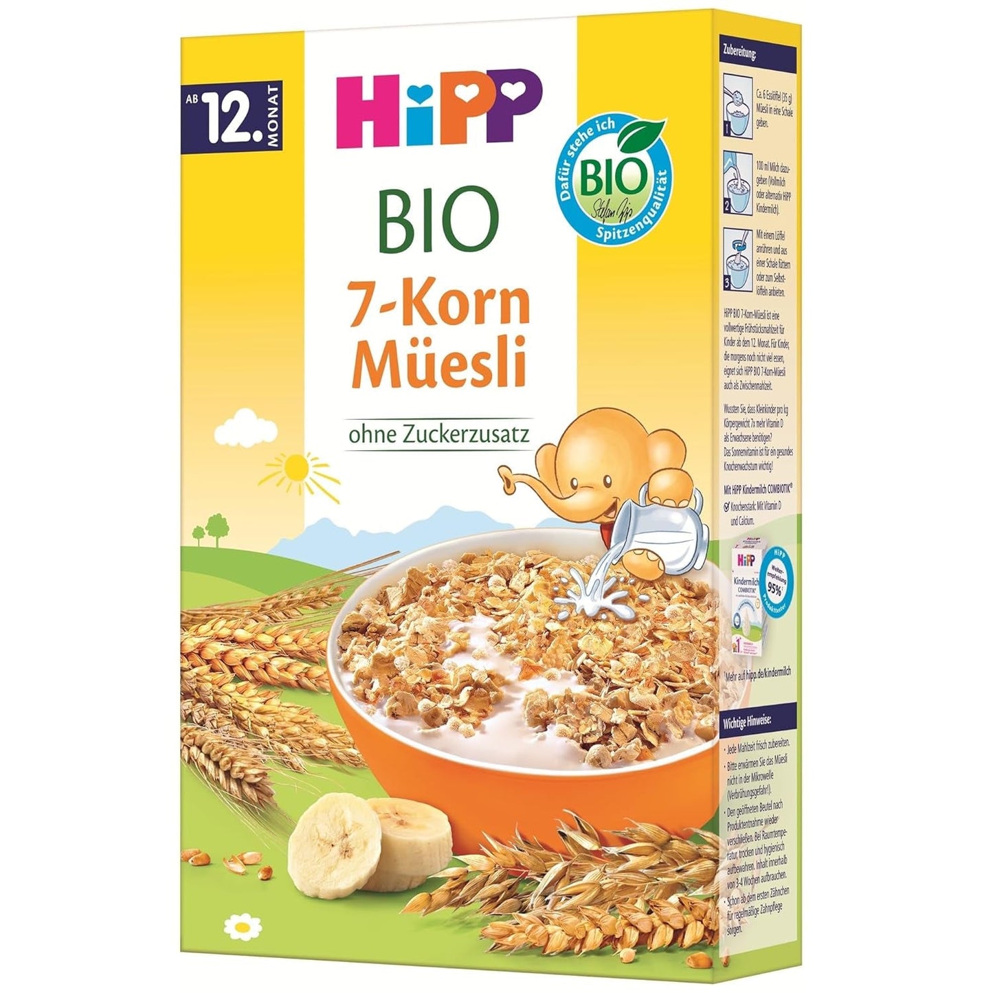 HiPP biologische muesli met 7 granen (8 x 200 g), vanaf 12 maanden, zonder toegevoegde suiker, extra fijne stukjes - gemakkelijk te kauwen, beste biologische kwaliteit