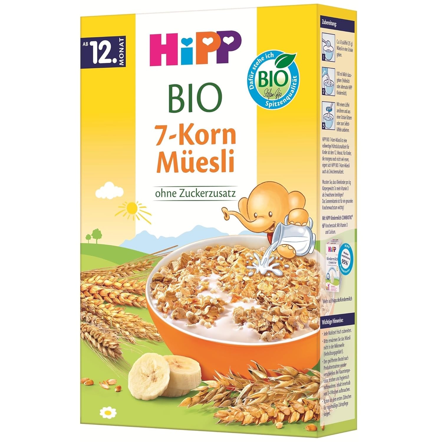 HiPP biologische muesli met 7 granen (8 x 200 g), vanaf 12 maanden, zonder toegevoegde suiker, extra fijne stukjes - gemakkelijk te kauwen, beste biologische kwaliteit