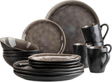 MÄSER 934073 Niara Organic Series Moderne 4-persoons serviesset met spannende vintage look, 16-delig combinatieservies met een speciale combinatie van zwart en bruin glazuur, steengoed