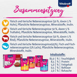 Vitakraft Poésie Classique, kattennatvoer, kattenvoer in saus, met kip, met kalkoen, met rundvlees, met zalm, zonder toegevoegde suiker en granen (1 pakje van 12 x 85 g)