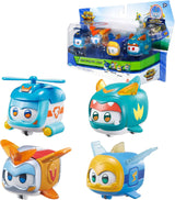 Super Wings Super Pets 4 stuks Shine, Golden Boy, Jerome, Ellie Verwisselbare gezichtsuitdrukking Bliksemeffect Draagbaar speelgoed voor 3 4 5 6 7 8 jaar oude jongensmeisjes 2 inch actiefiguren Naty Shop 4-pack B