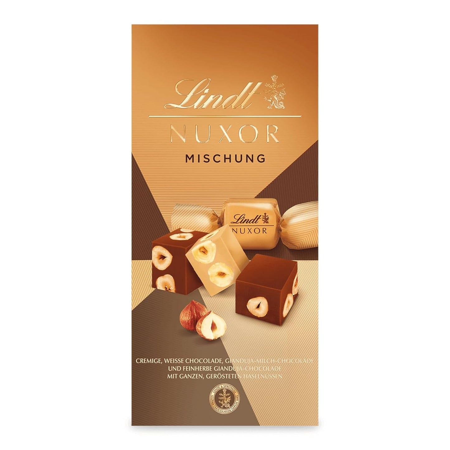 Lindt-chocolade | Mix voor tas NUXOR | 103g | Gianduja Romige Chocoladeblokjes in Drie Assortimenten met Geroosterde Hele Hazelnoten | Chocolade cadeau