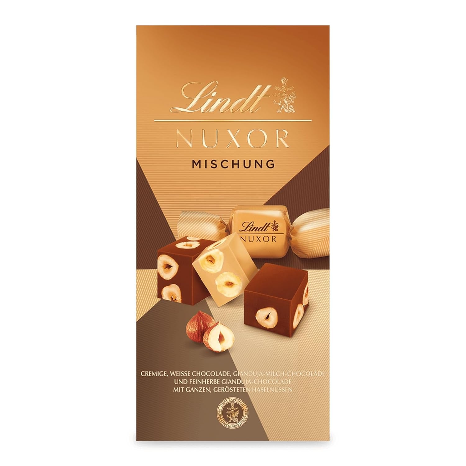 Lindt-chocolade | Mix voor tas NUXOR | 103g | Gianduja Romige Chocoladeblokjes in Drie Assortimenten met Geroosterde Hele Hazelnoten | Chocolade cadeau