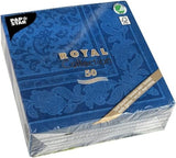 50 servetten "ROYAL Collection" 1/4 vouw 40 Cm X 40 Cm donkerblauw "Ornamenten"