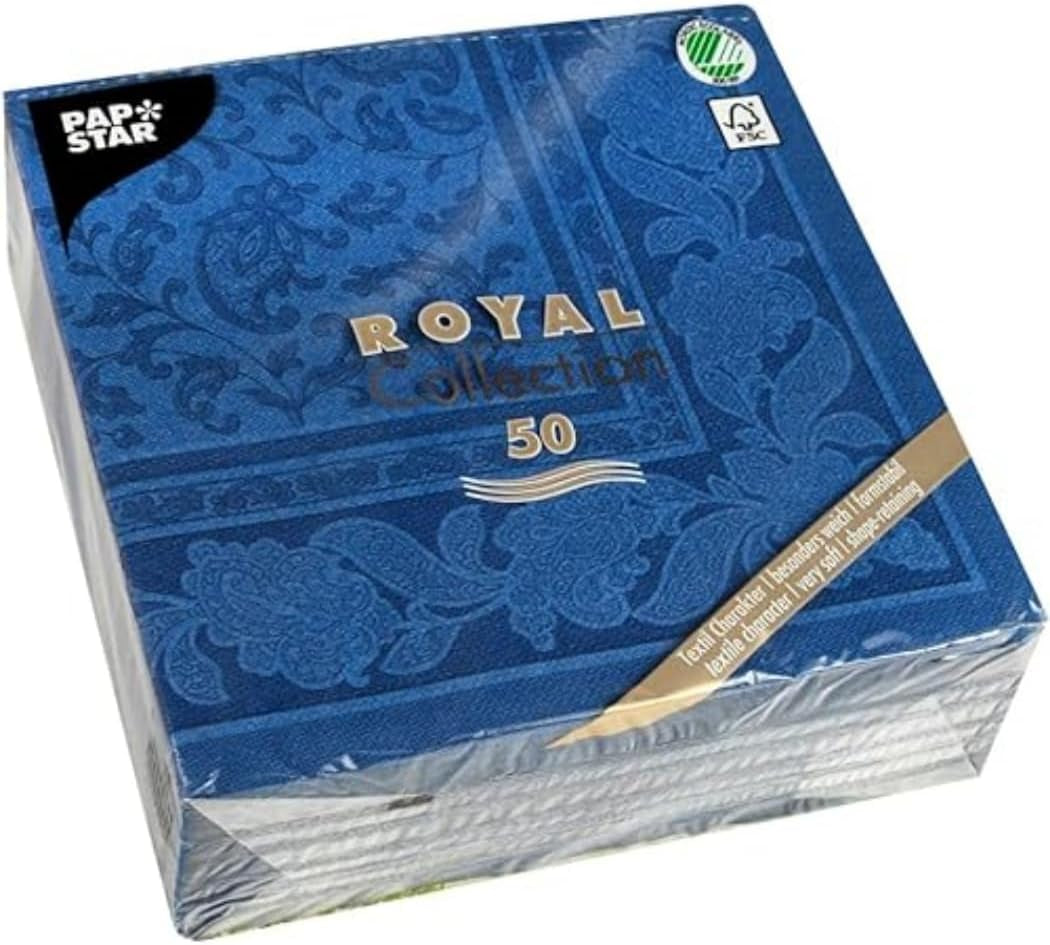 50 servetten "ROYAL Collection" 1/4 vouw 40 Cm X 40 Cm donkerblauw "Ornamenten"