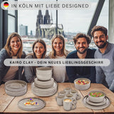 SÄNGER Caïro Klei | 24-delige serviesset, aardewerk serviesset voor 6 personen, 6 borden, 6 dessertborden, 6 pastakommen, 6 serveerschalen, grijze serviesset | DE WAARDE-COLLECTIE