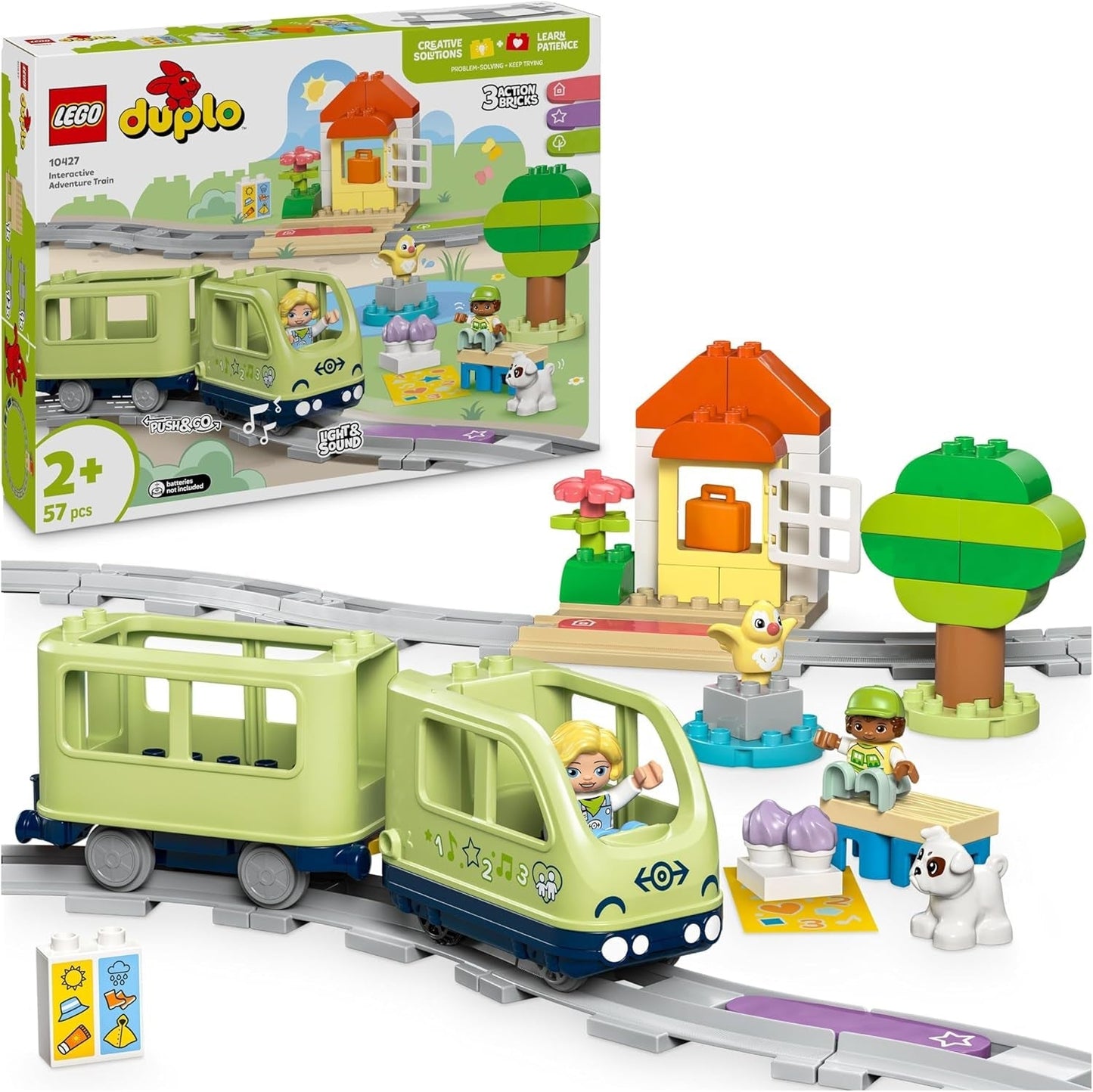 LEGO DUPLO Interactieve avonturentrein voor de stad, speelset met licht en geluid voor rollenspel, waarmee 2-jarigen sporen kunnen bouwen, educatief speelgoed voor kleuters 10427 Bouwsets Bekijk de LEGO-Store standaardtitel