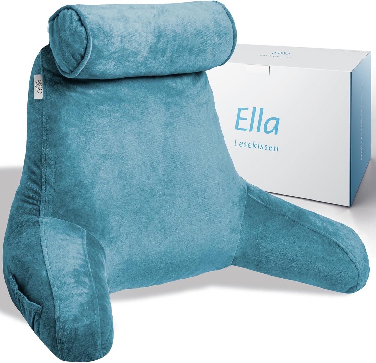 Ella Leeskussen voor bed en bank met afneembare nekrol - Rugkussen voor bed - Memory Foam Leeskussen met armleuningen, Ideaal om te lezen, TV te kijken, te ontspannen of als rugsteun - Grijs