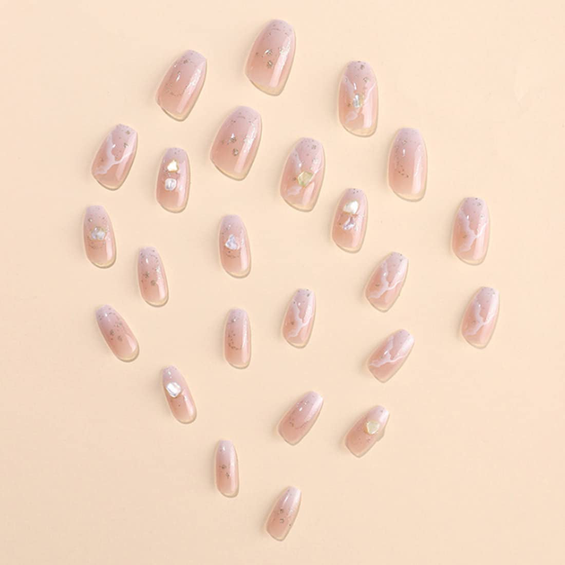 24 stuks vierkant naakt Franse korte volledige dekking kunstnagels druk op nagels voor dames meisjes