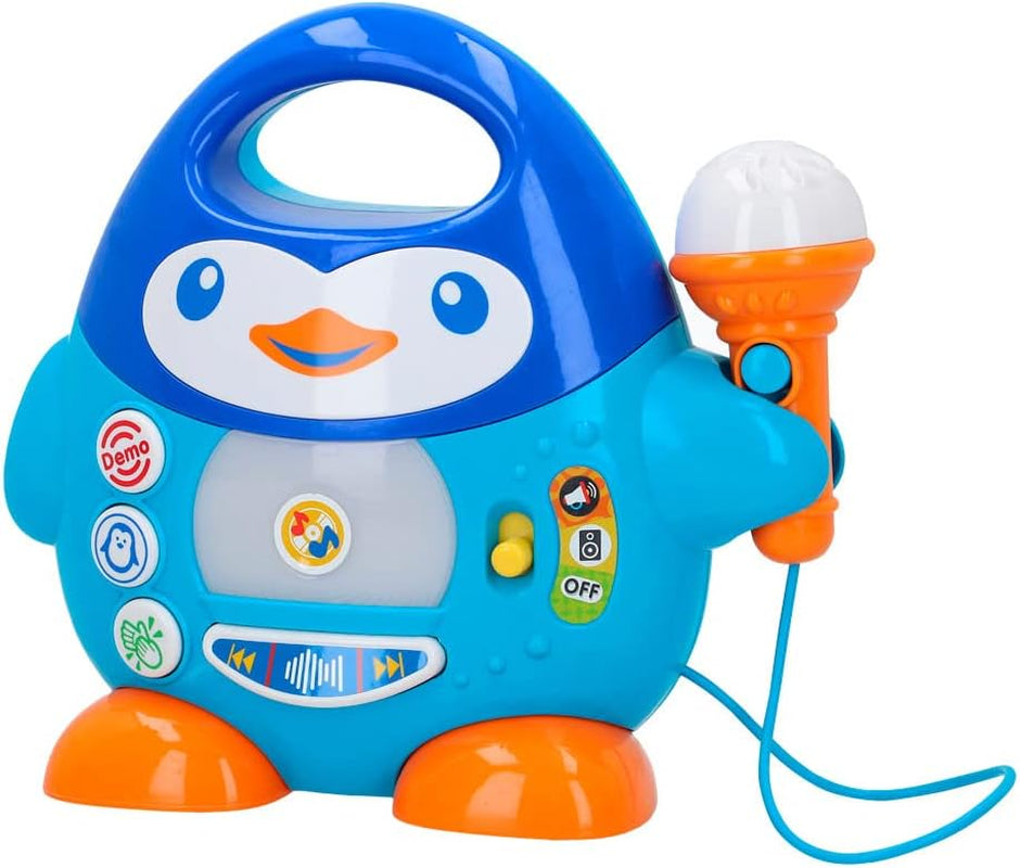 WinFun karaoke-muziekspeler, pinguïnontwerp, met zwaailichten en echo-effecten, in blauw, speelse stijl, USB-aansluiting Babyspeelgoed Naty Shop Standaardtitel