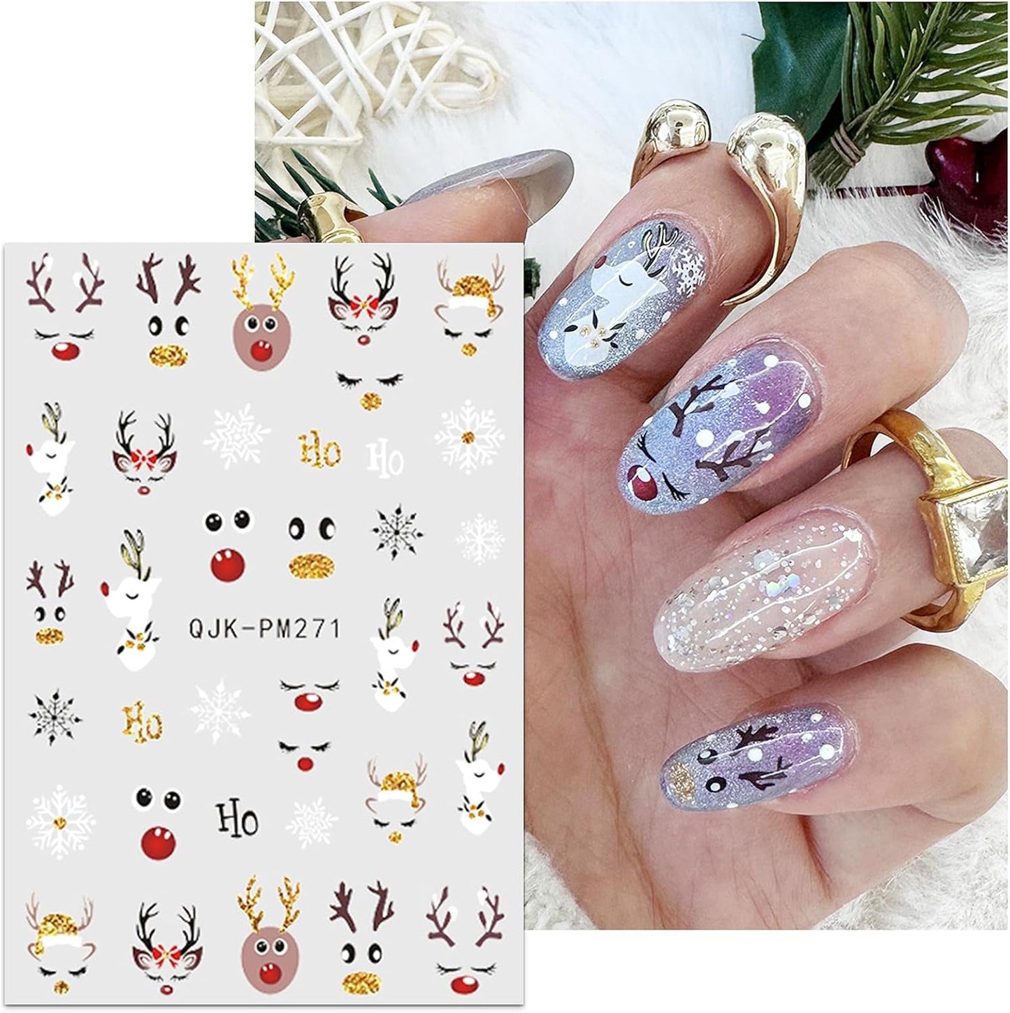 JMEOWIO Nagelsticker Weihnachten 10 Blatt Nail Art Sticker Selbstklebend Nagelaufkleber Glitter Schneeflocke Xmas Winter Urlaub Gold Decoratie Nageldesign Zubehör