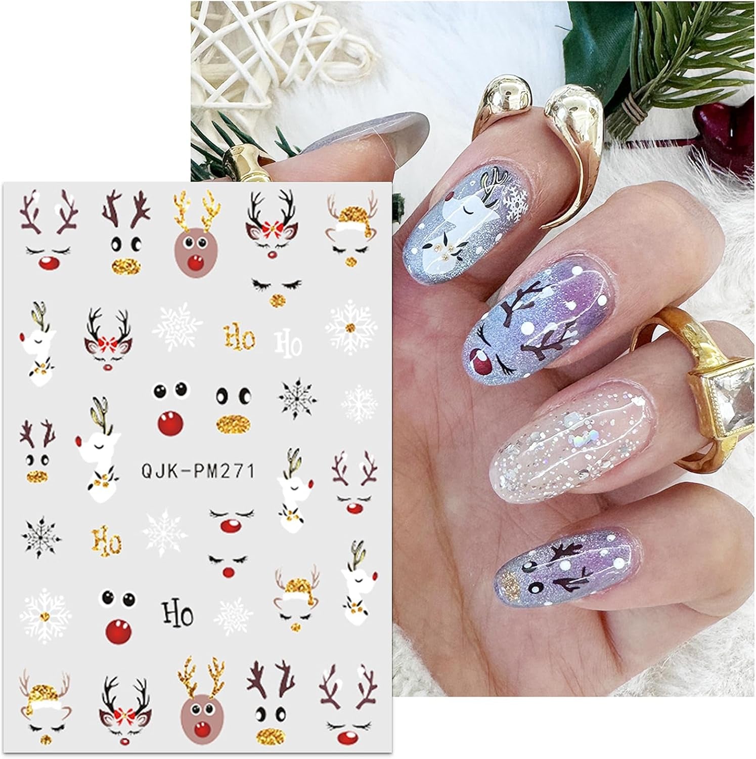 JMEOWIO Nagelsticker Weihnachten 10 Blatt Nail Art Sticker Selbstklebend Nagelaufkleber Glitter Schneeflocke Xmas Winter Urlaub Gold Decoratie Nageldesign Zubehör