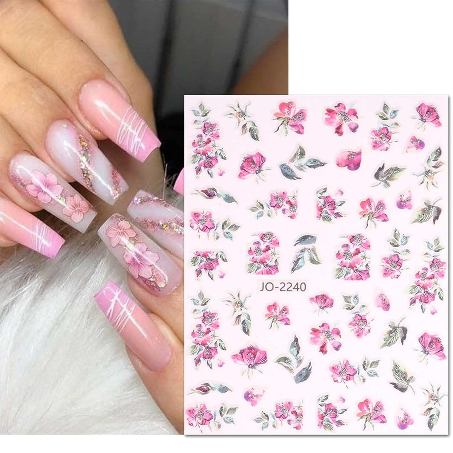 JMEOWIO Nagelsticker Frühling Blume 12 Blatt Nail Art Sticker Selbstklebend Nagelaufkleber Blätter Decoratie Nageldesign Zubehör