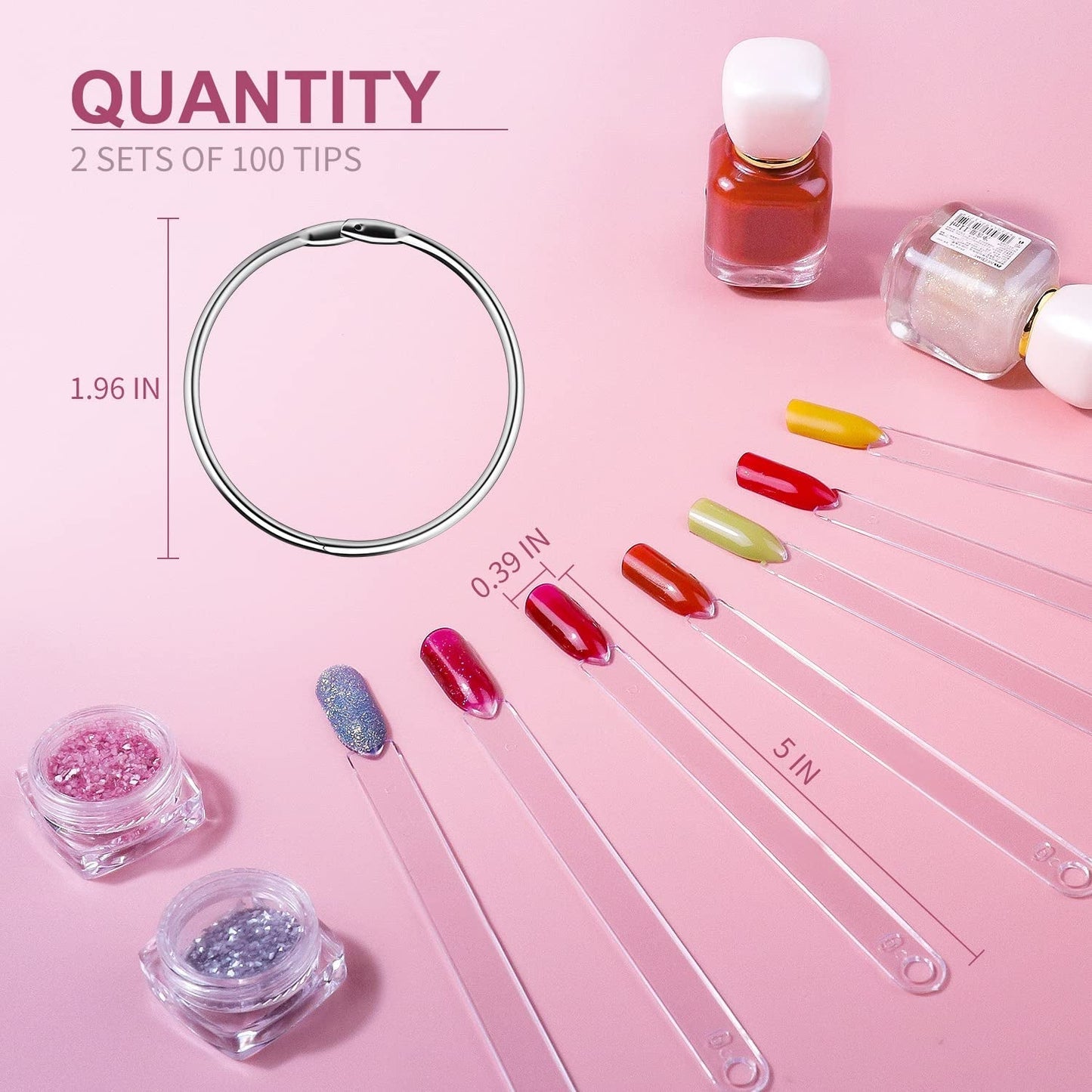 100 stuks Nail Art Tips Ring Stick, Nagelspitzen Nagel Display Transparante Nägel Kunstspitzen Sticks, Nagelkunst Praxis Für Nagelstudio en Anfänger Display DIY Nail Art Tips