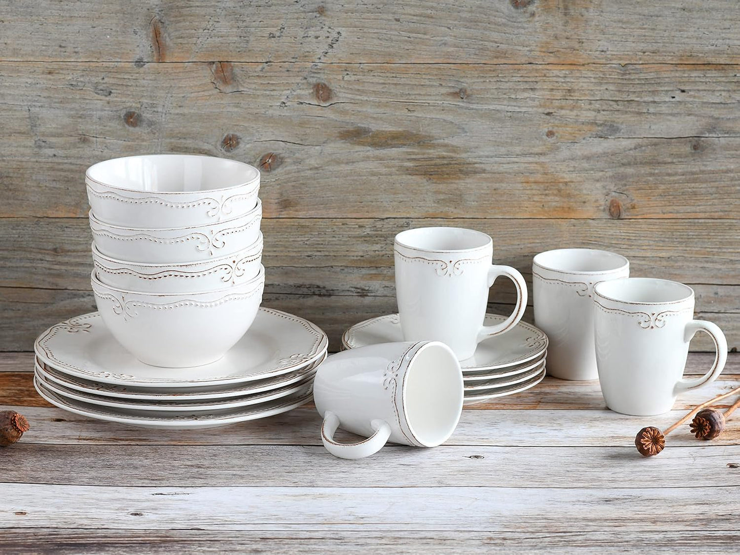 CreaTable, 23601, Romantic Vintage Series, 16-delige serviesset voor 4 personen, porseleinen combinatieservies, vaatwasmachine- en magnetronbestendig, kwaliteitsproductie