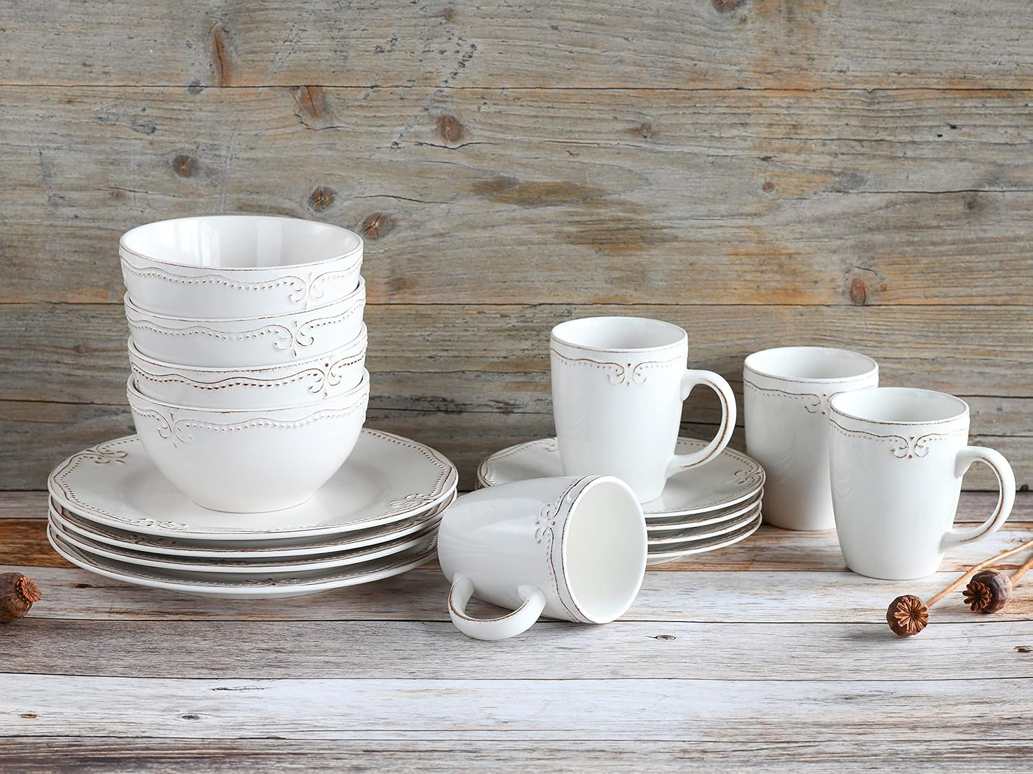 CreaTable, 23601, Romantic Vintage Series, 16-delige serviesset voor 4 personen, porseleinen combinatieservies, vaatwasmachine- en magnetronbestendig, kwaliteitsproductie