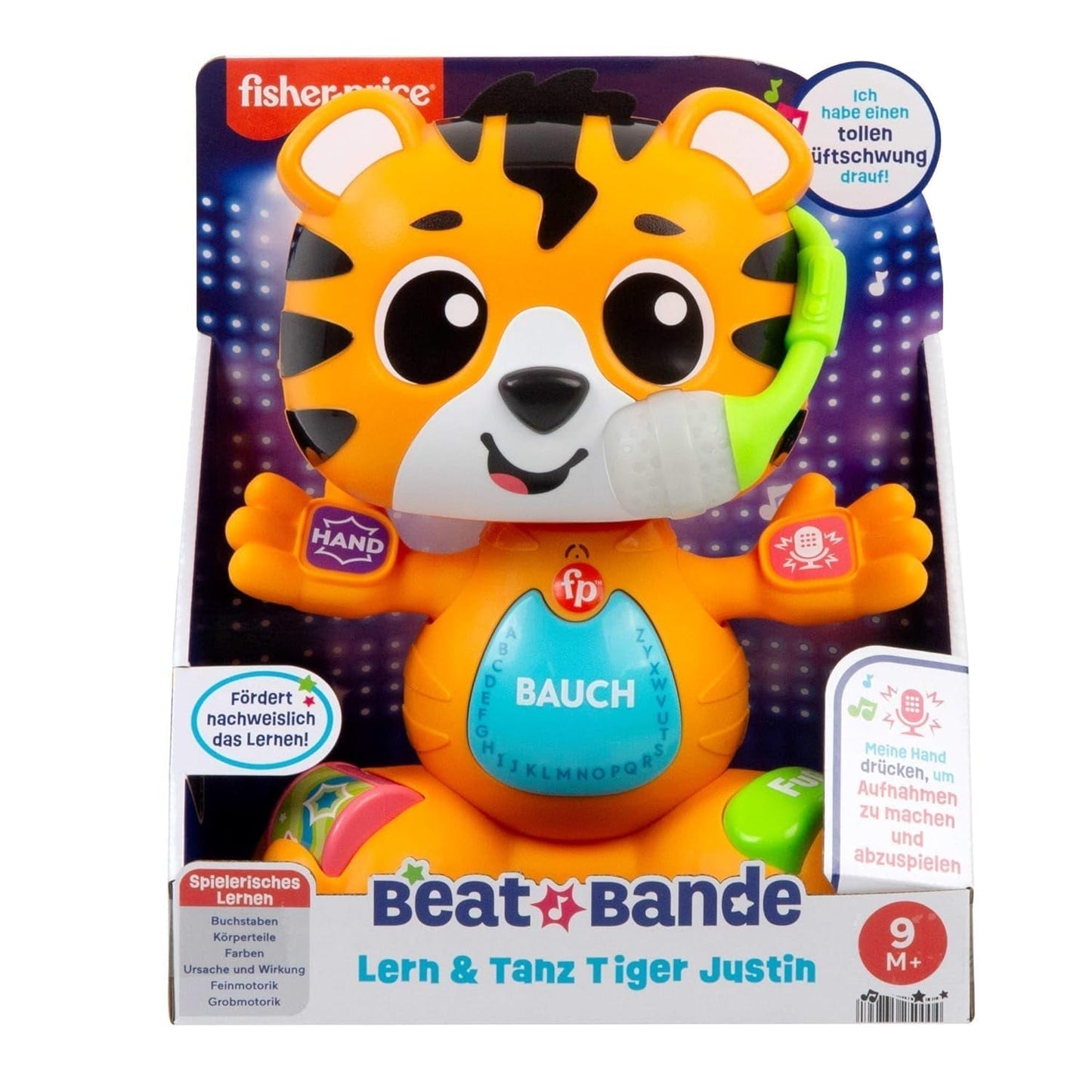 Fisher-Price Baby en peuter Beat Bande Lern & Tanz Tiger Justin Educatief speelgoed met geluiden en verlichting voor baby's vanaf 9 maanden, Duitse editie, HYL31 Babyspeelgoed Naty Shop