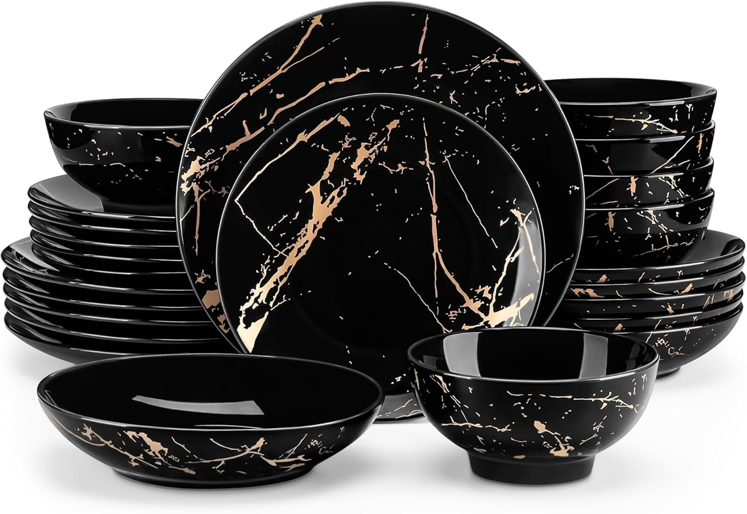 LOVECASA Daphne-serie porseleinen serviesset SWEET 24-delige combinatieset gouden design dinerborden dessertborden ontbijtgranenschalen en dinerborden voor 6 personen