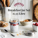 Kilner ontbijtpotje met lepel / 350 ml, Ø 9,5 cm / 5 stuks | mueslibeker voor meeneemmaaltijden / niet giftig / glazen container met deksel voor muesli, pap en yoghurt / container voor nachtelijke haver Naty Shop voedselbewaardozen