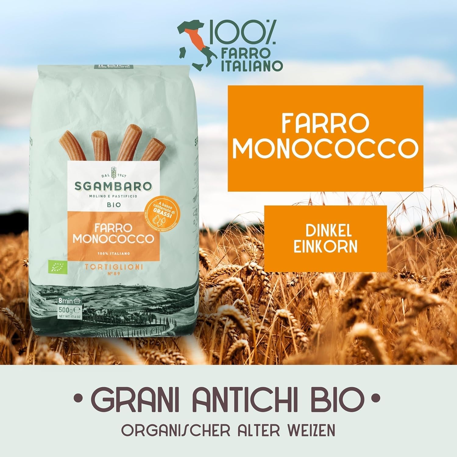 Biologische Tortiglioni Pasta Nr. 89 - 500g Magere tarwepasta – Laag vetgehalte – Bron van vezels en eiwitten