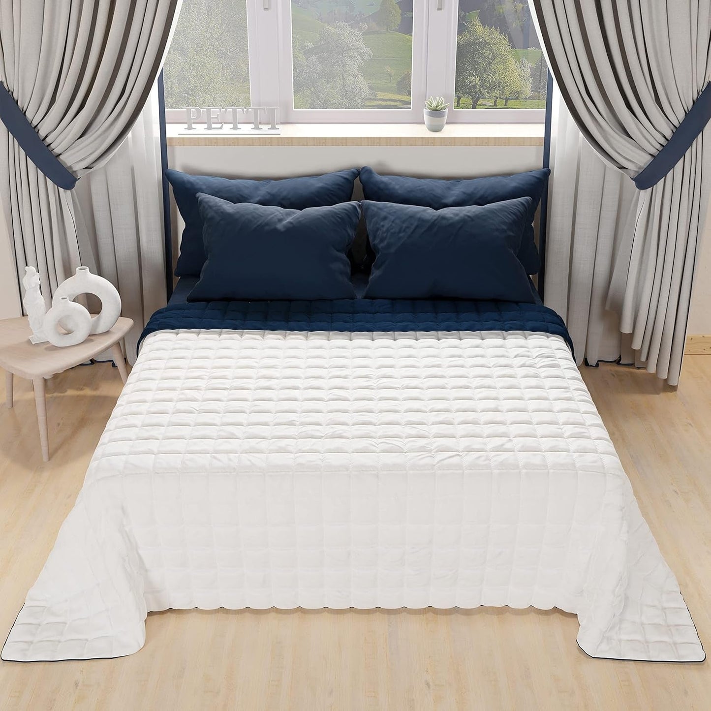 PETTI Artigiani Italiani - Eenpersoonsbeddekbed, dubbelzijdig dekbed, lentedekbed, nachtblauw, wit, 100% Made in Italy Dekbedden en dekbedden Naty Shop