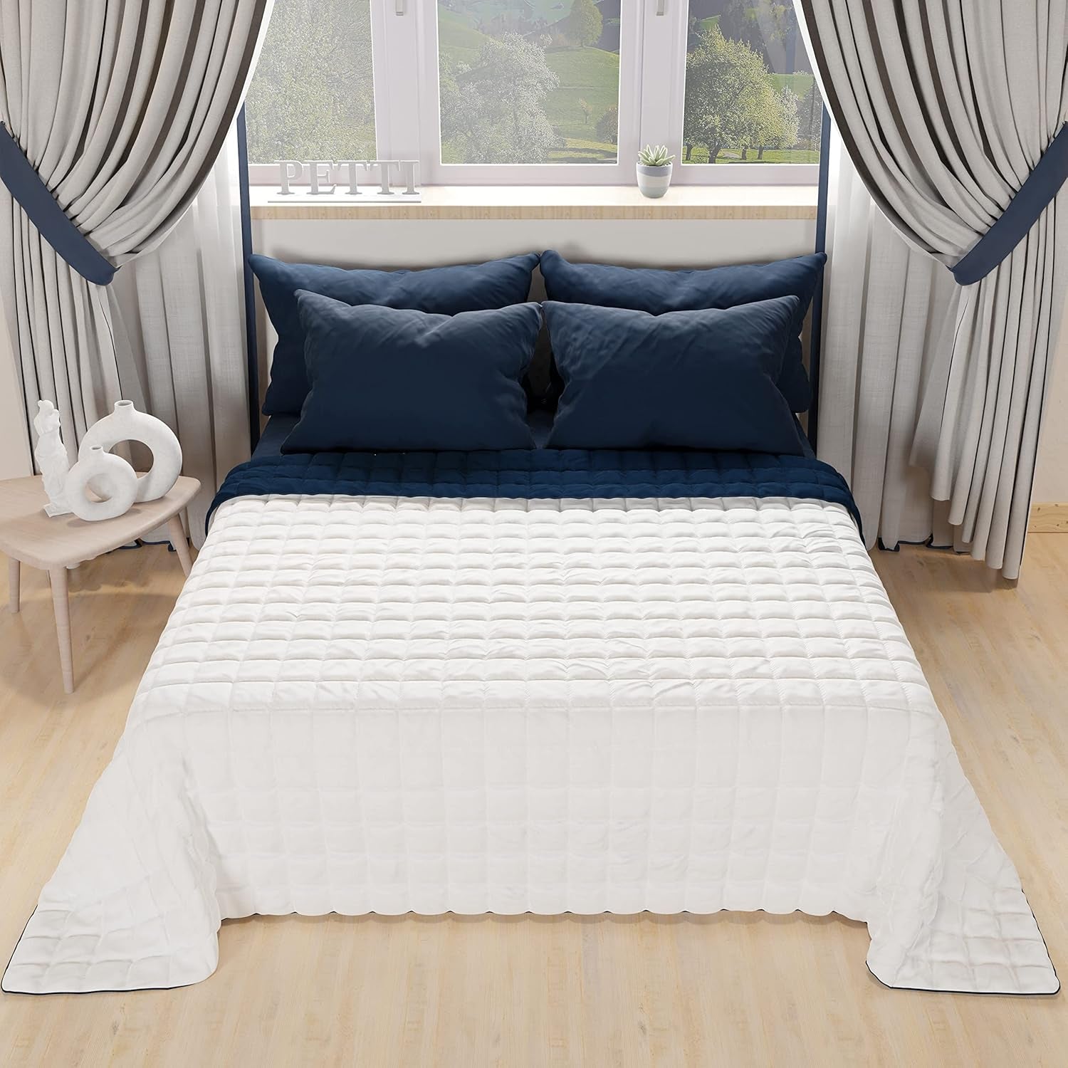PETTI Artigiani Italiani - Eenpersoonsbeddekbed, dubbelzijdig dekbed, lentedekbed, nachtblauw, wit, 100% Made in Italy Dekbedden en dekbedden Naty Shop
