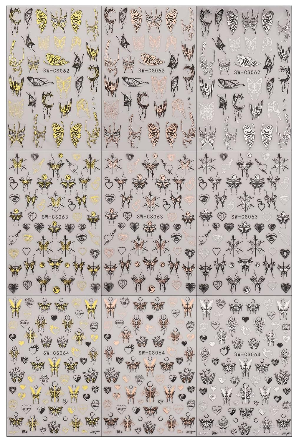 JMEOWIO Nagelsticker Schmetterling 9 Blatt Nail Art Sticker Selbstklebend Nagelaufkleber Mond Decoratie Nageldesign Zubehör