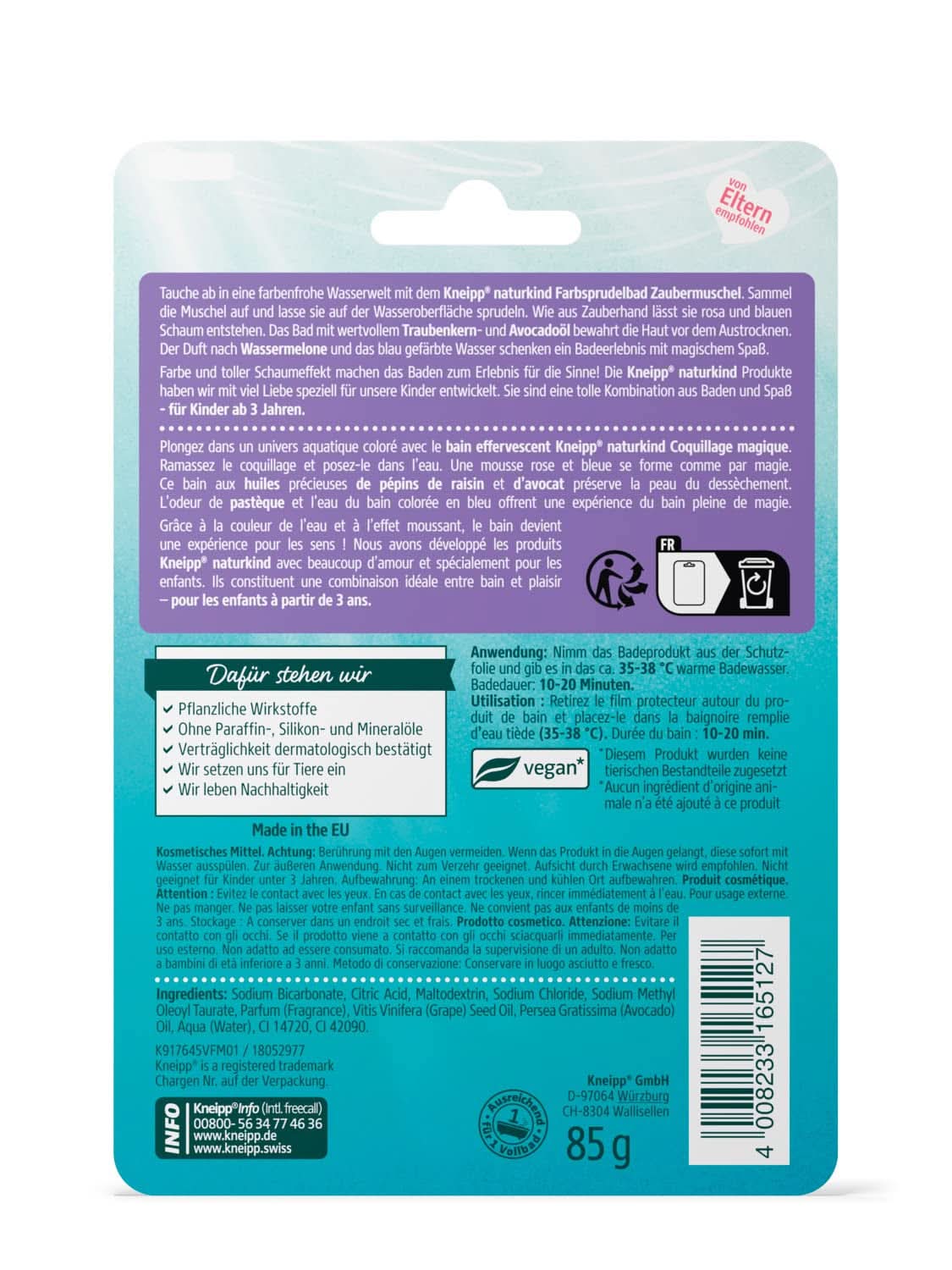 Kneipp Naturkind, badadditief met waardevolle druivenpitolie en avocado - drijvende schil met meloensmaak voor magisch plezier in bad - 1 st. Naty Shop douche en bad
