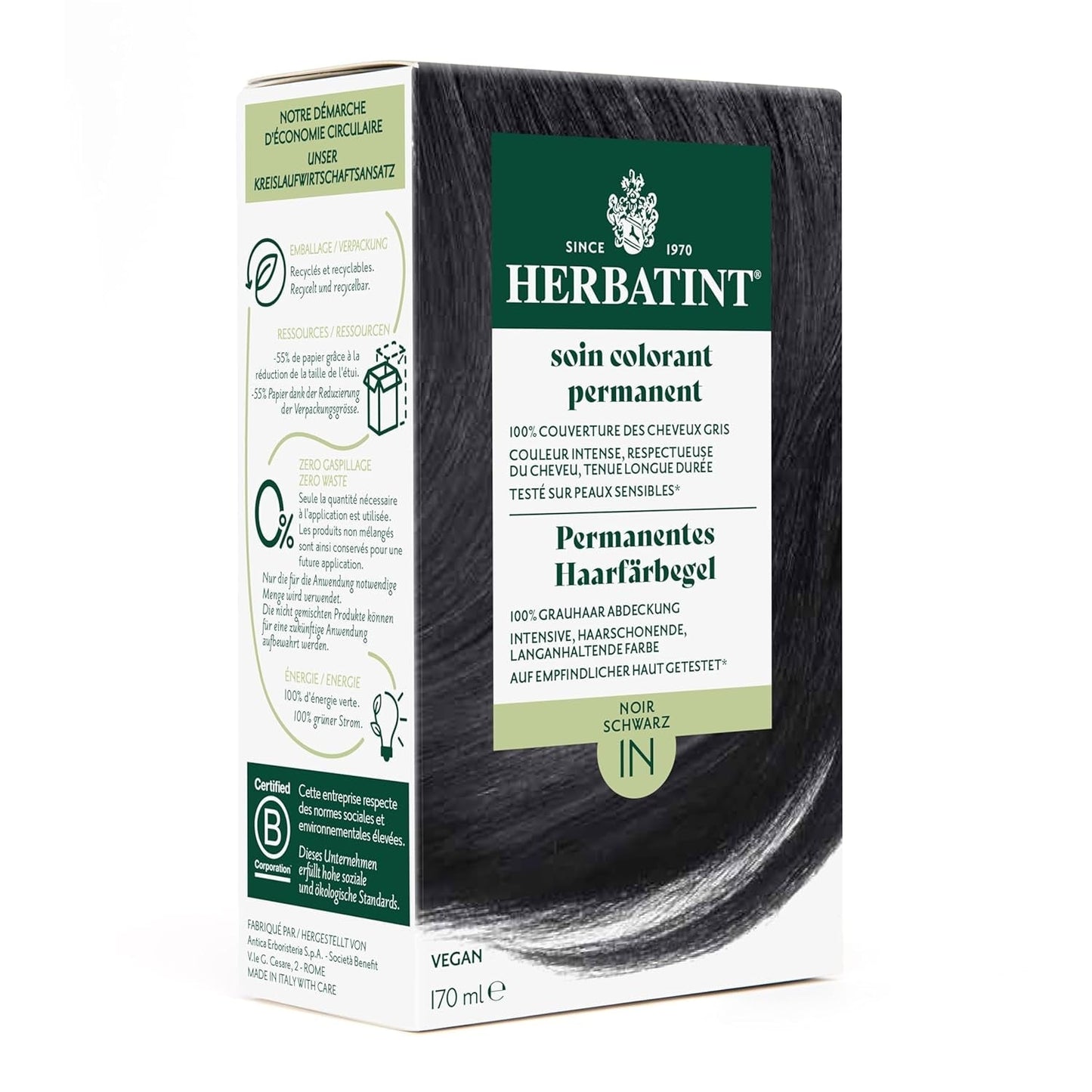 Permanente haarverfgel 6N donkerblond - 170 ml I Ammoniakvrij, 100% dekking van grijs haar I Getest op een gevoelige huid, met 8 plantenextracten