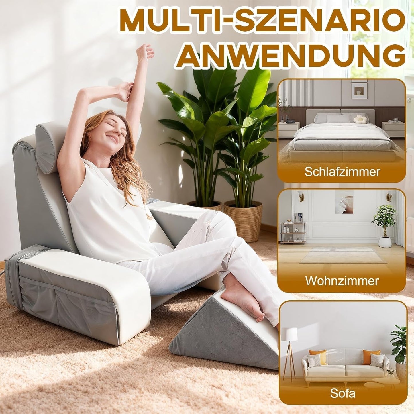 Leeskussen met afneembare neksteun en armleuning, comfortabel en lichtgewicht rugkussen voor bed en bank, rugkussen voor volwassenen, rugleuning van traagschuim voor lezen, tv kijken en videogames