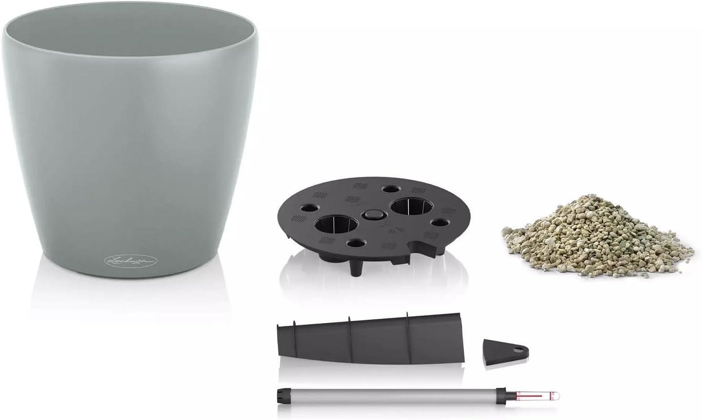 LECHUZA Classico Color ECO 35 Lichtgrijze bloempot met bewateringssysteem en waterniveau-indicator | Gemaakt van 100% gerecycled plastic | Matte afwerking | Ø 34,5 x 32,5cm | 18930