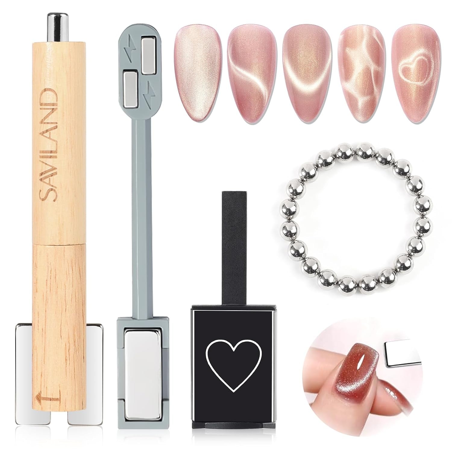 SAVILAND 4X Hochfester Cat Eye Magnet Für Nagel: 3-in-1 Nagelmagneet Rund Lange Streifenperle N35 Neodym Ultra Strong Magnet Für Nagellack Präzise 3S Formung Cat Eye Gel Nagellack Magnet Magnetstift