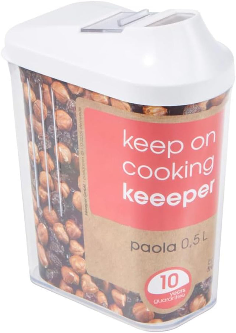 keeper schenkdoos voor droge benodigdheden, traploos verstelbaar doseerdeksel, kunststof, 500 ml, 8 x 4,5 x 15 cm, Paola, wit Voedselbewaardozen Naty Shop 500 Ml