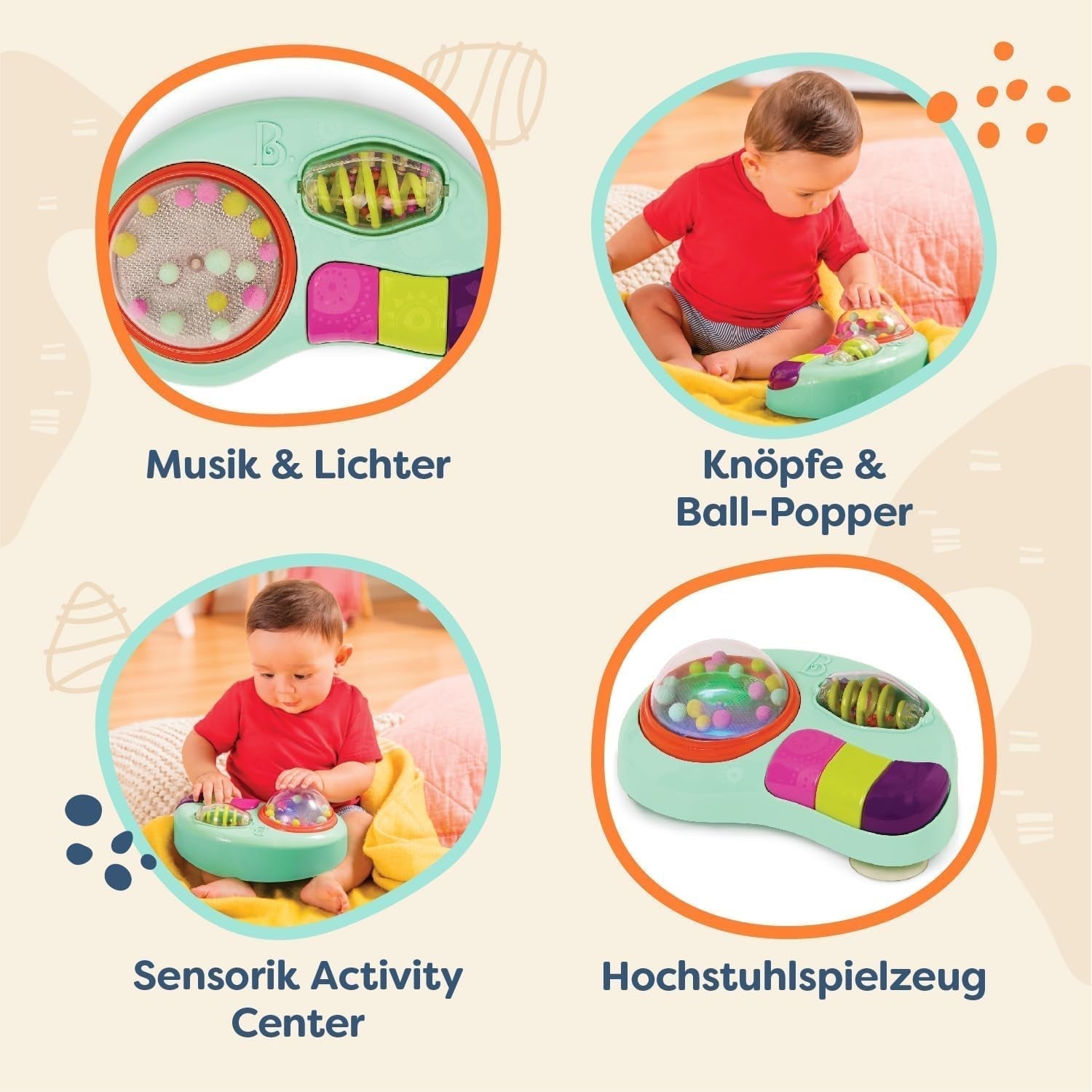 B. speelgoed - Kinderspeelgoed voor kinderstoel - Zuignapspeelgoed met muziek, licht, geluid - Zintuiglijk speelgoed - Motorisch speelgoed voor kinderen - vanaf 6 maanden - Whirly Pop Baby Toys Naty Shop