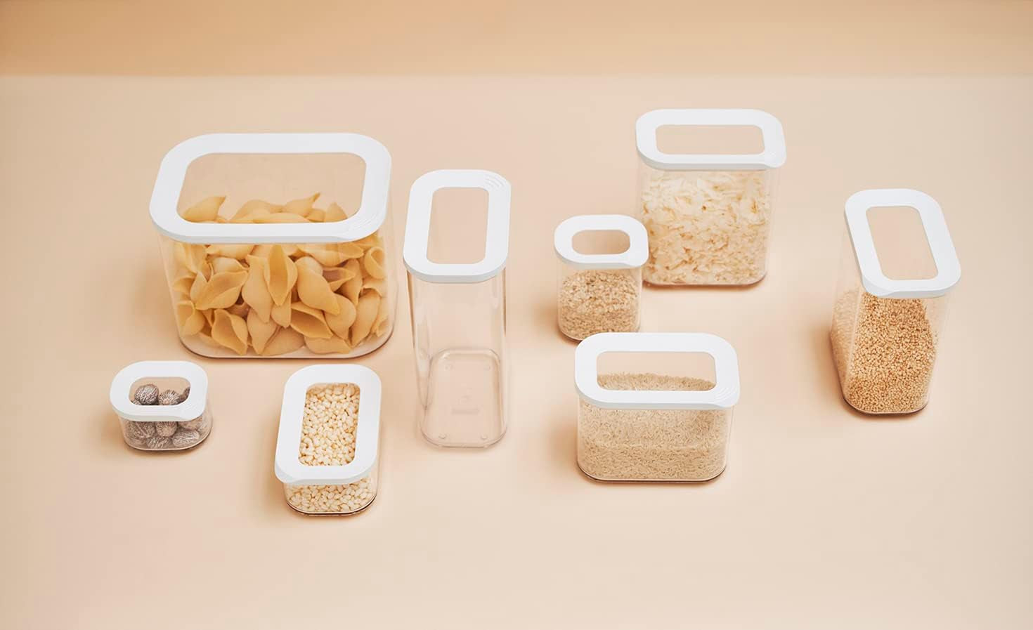 Mepal Set van 6 Voorraadpotten met Deksels - Rechthoekige Voedselcontainers - Plastic Keukenorganizer - Luchtdichte Bewaarcontainers - 2x 2000ml, 2x 1000ml, 1x 1500ml & 1x 425ml - Witte Voedselbewaardozen Naty Shop