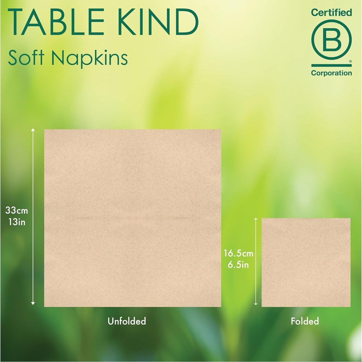 Tafelsoort | 100 stuks bulkverpakking Zacht gerecycled papier Servetten Bruin Wegwerpfeestservetten Geschikt voor dagelijks gebruik Milieuvriendelijk Kraft Ongebleekt Composteerbaar Gemaakt in de EU 2-laags 33 cm