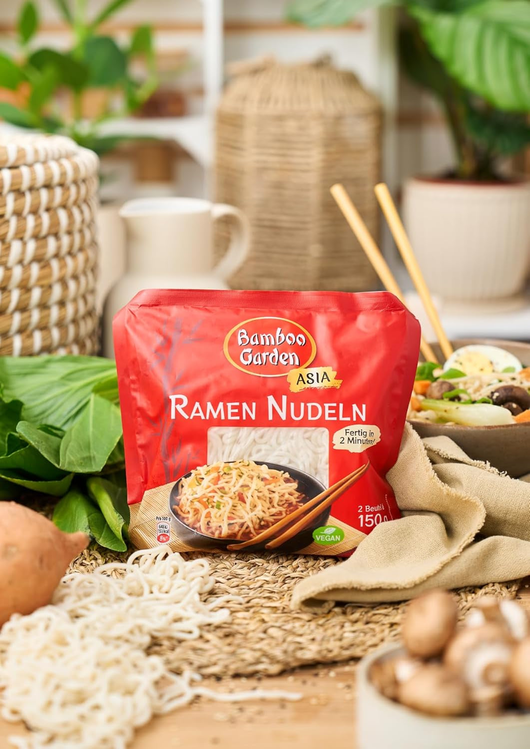 Bamboo Garden - Voorgekookte Ramen-noedels | Klaar in 2 minuten | Veganisten | 300 gram in een zak