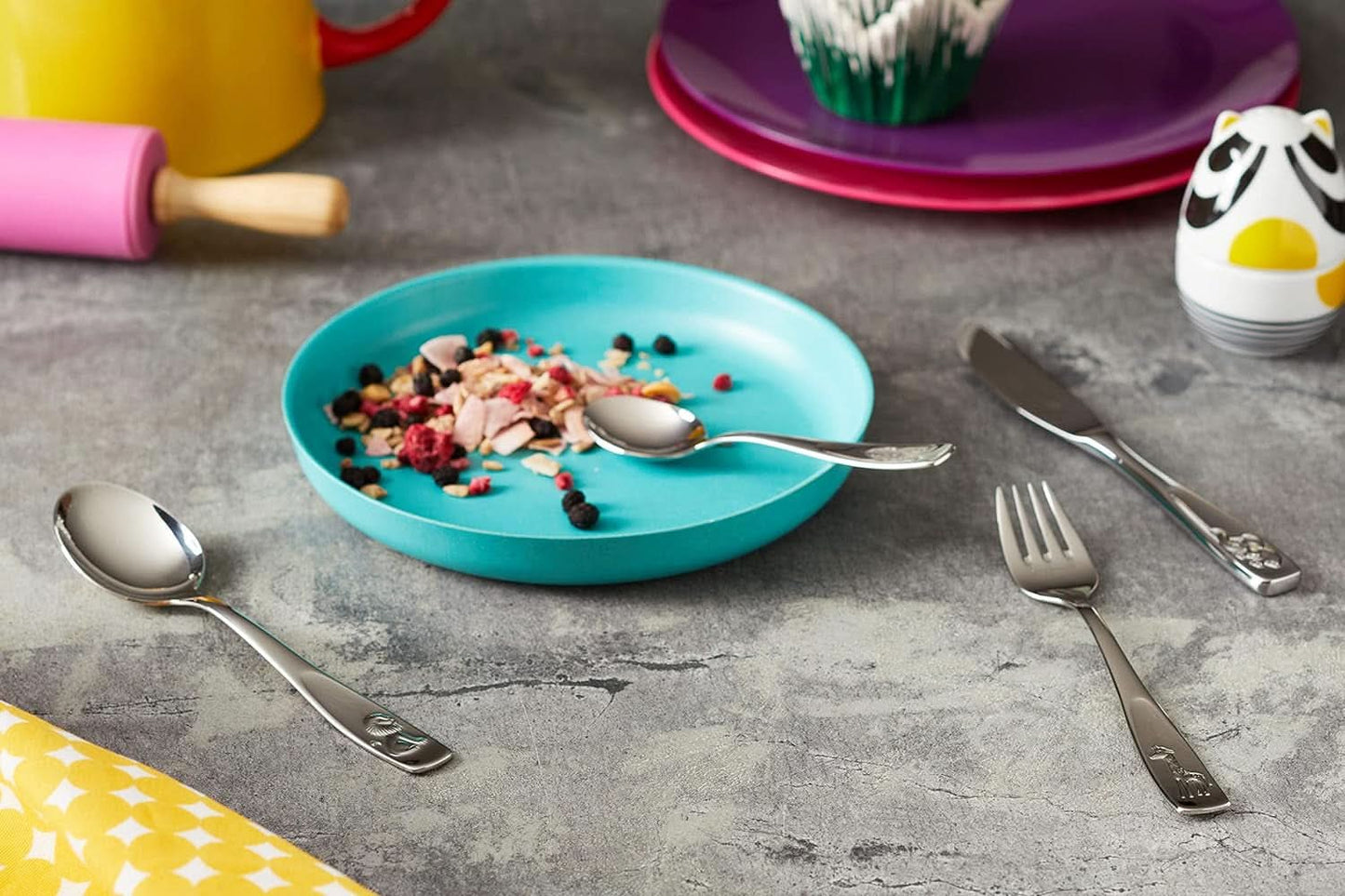 WMF Animals roestvrijstalen bestekset voor kinderen, 4-delig, gepolijst Cromargan Kitchen Naty Shop