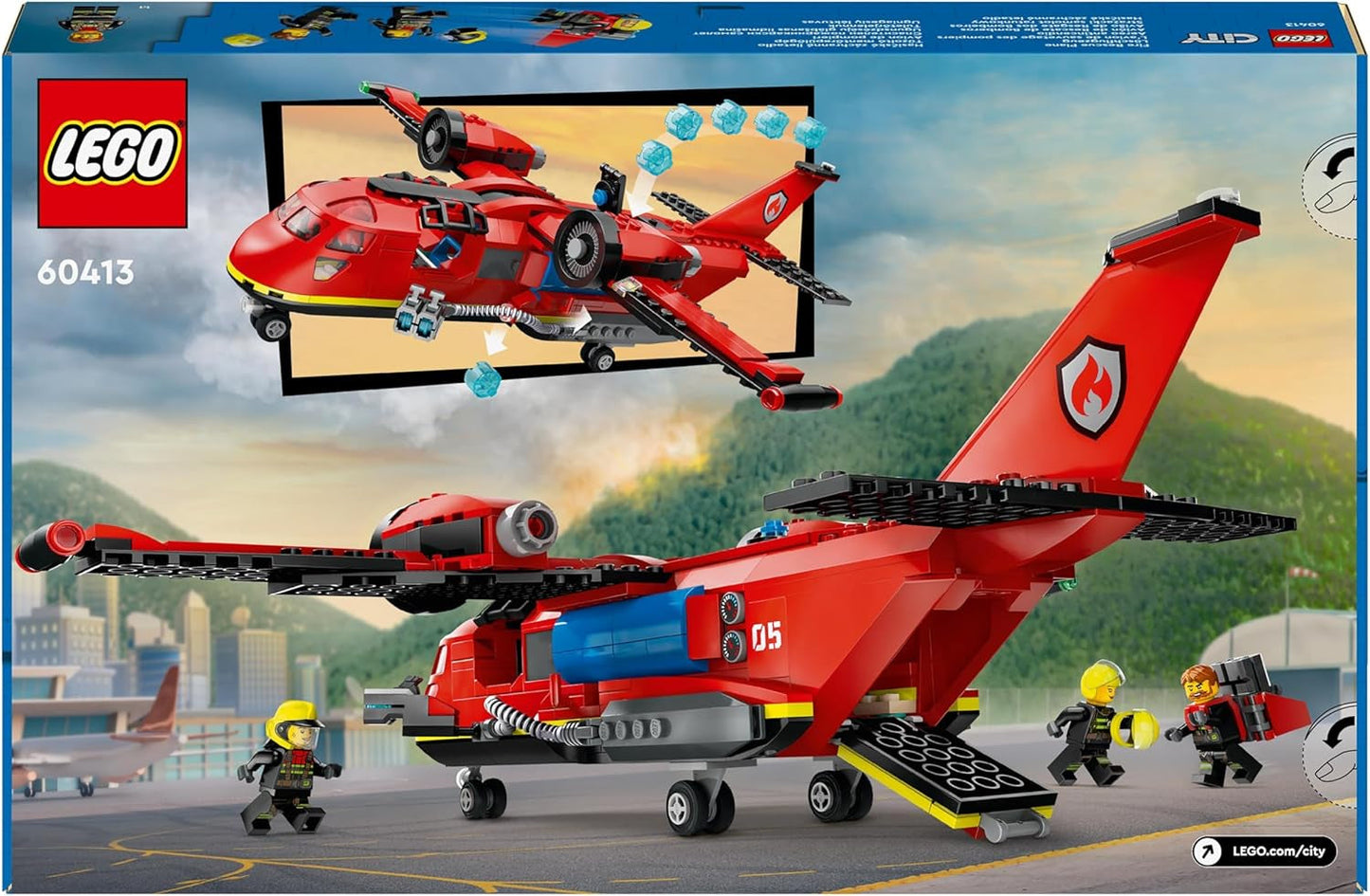 LEGO City Brandweervliegtuig, Kinderspeelgoedvliegtuig brandweerset, bouwset met 3 brandweerfiguren en vuurdecoratie, uitstekend cadeau-idee voor jongens en meisjes vanaf 6 jaar 60413 Bouwsets Besuche den LEGO-Store
